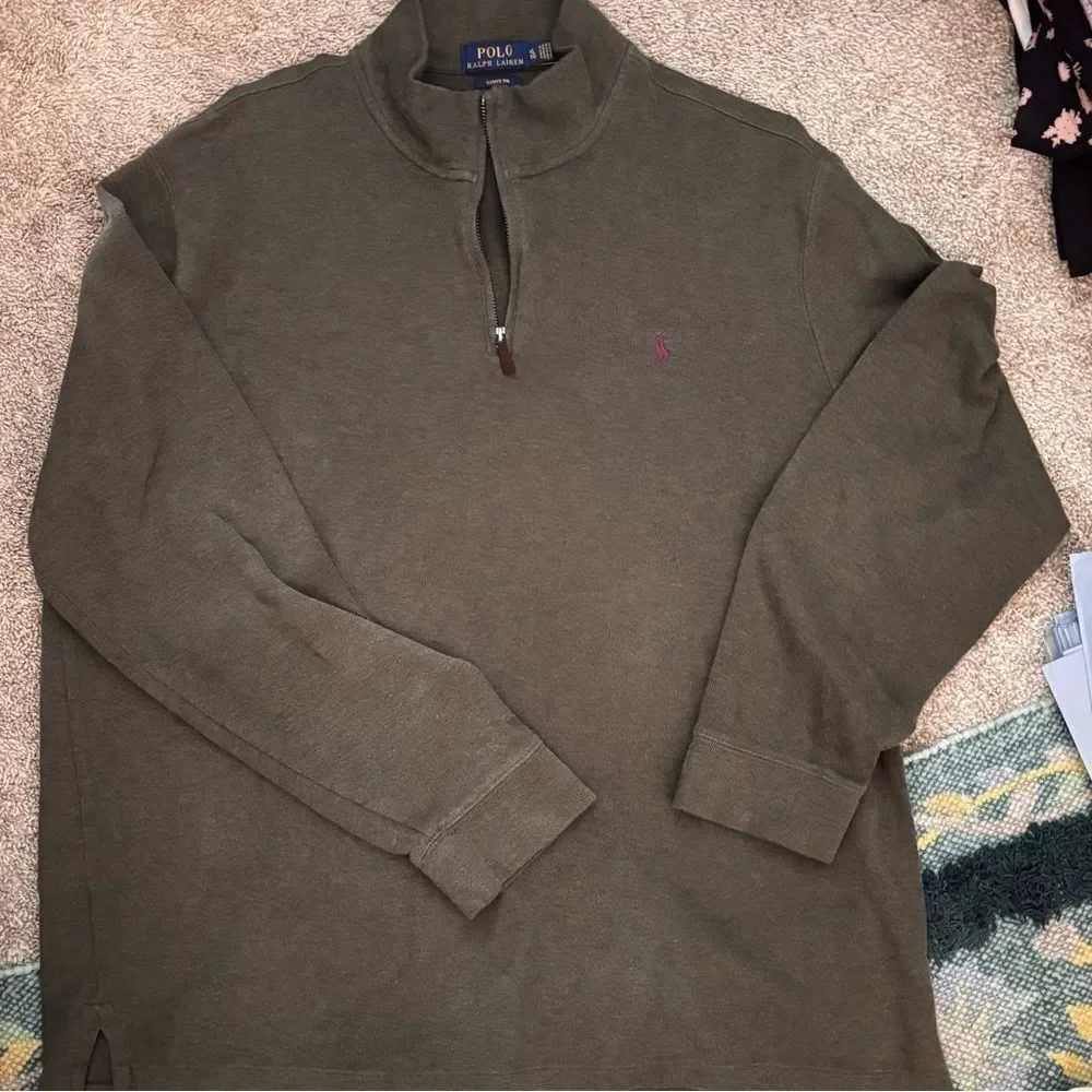Polo Ralph Lauren Estate Ribbed Prima Cotton Half Zip Sweater Olive Green XL